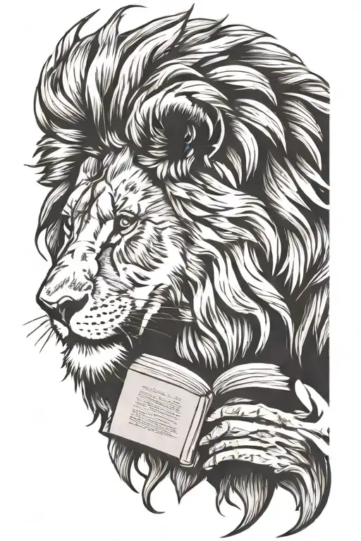 Lion In Profile Holding A Book Open