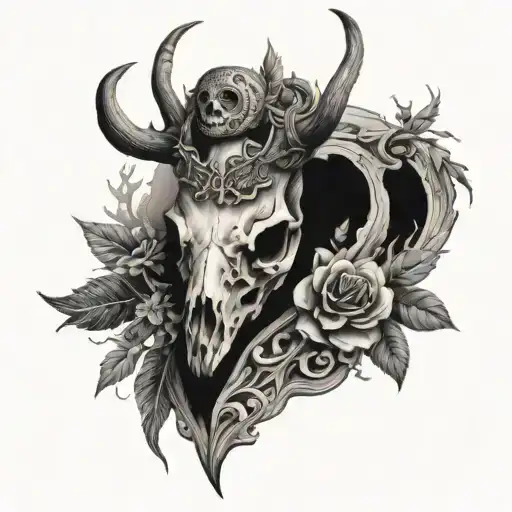 A Male Deer Skull And Owl Hunting Theme