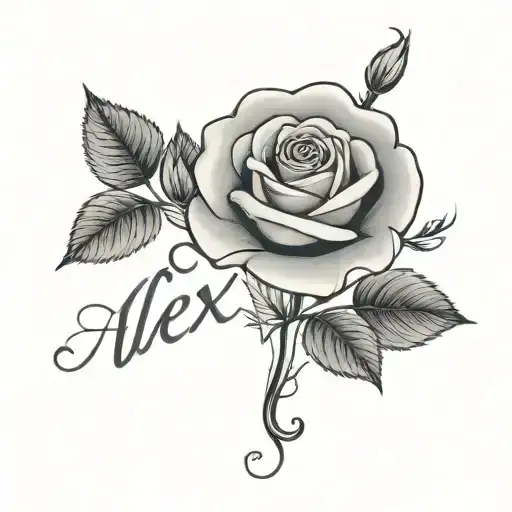 Rose On Wrist With Cursive Alex Name As Stem Rose