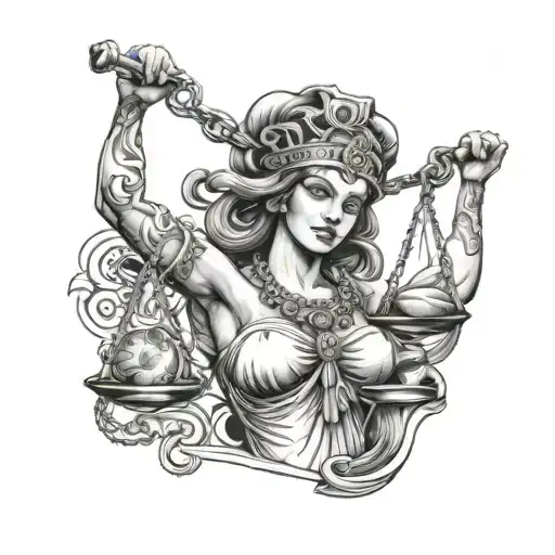 Blindfolded Themis Holds Scales With Money And Bones In Her Hands