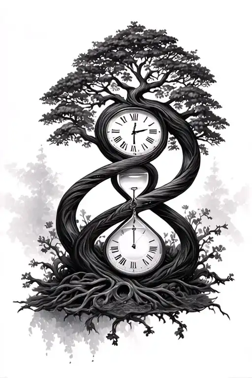 Tree Of Life And Analog Clock And Hourglass Wrapped By Infinity Sign