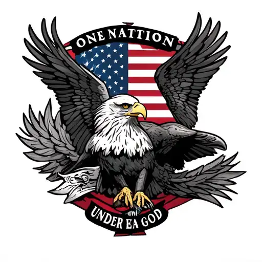 American Themed Tattoo Featuring One Nation Under God Text An American Eagle And A American Flag