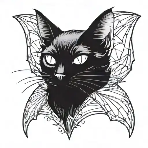 Black Cat With Bat Wings And Fangs Minimalistic