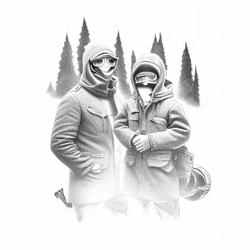 Father And Son Hunting In Woods