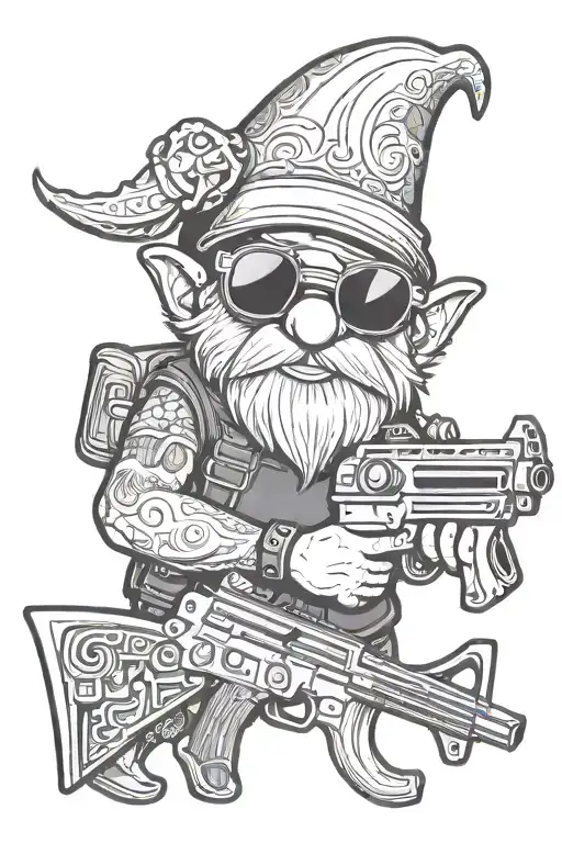 Gnome Sunglasse And Automatic Riffle Gun