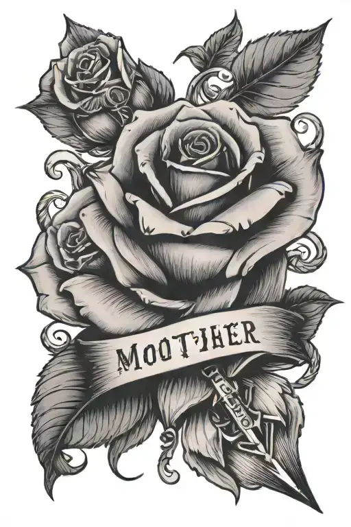 A Rose With Mother And Father Written With A Diamond Underneath And An Anchor Under The Diamond
