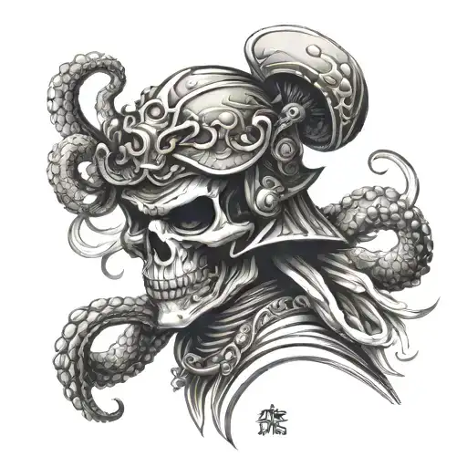Skull Samurai Transforming To An Octopus Wrapped