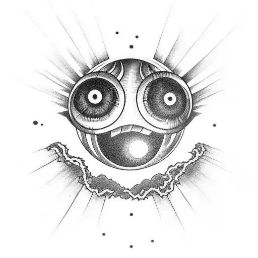 Arm Sleeve Tattoo With Sunset Over The Beach But The Sun Is An Eyeball