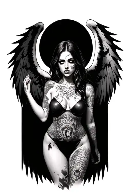 Female Fallen Angel With Top Scars Full Body