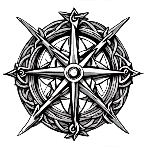 Celtic Cross With Nordic Compass Rose Intertwined