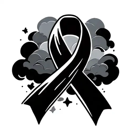 Cancer Ribbon With Clouds