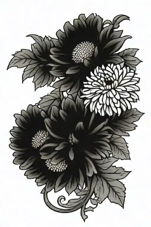 Thin Line Of Chrysanthemums On A Vine