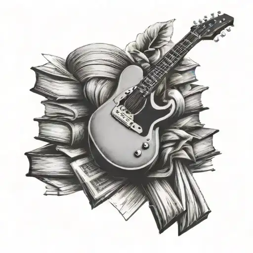 Guitar And Books Forming The Shape