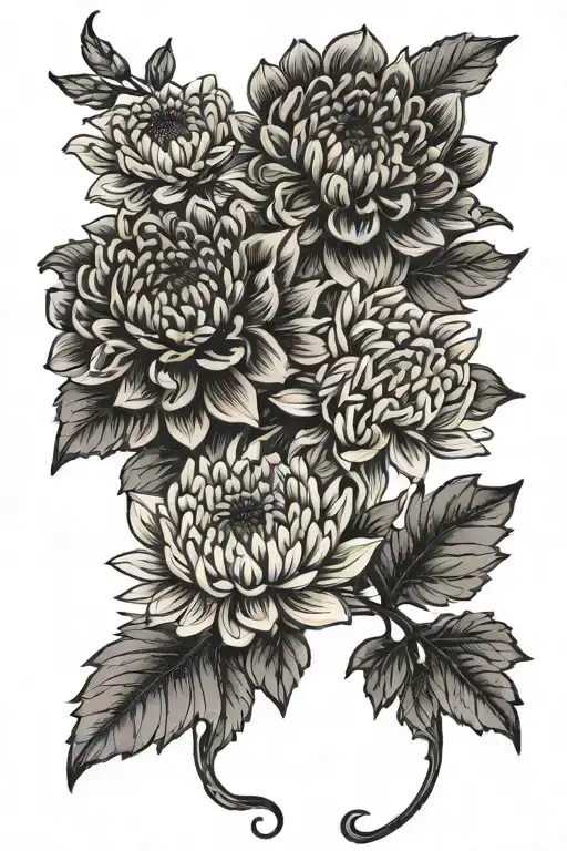 Thin Line Of Chrysanthemums On A Vine