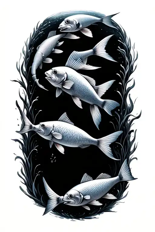 School Of 8 Fish Swimming Together