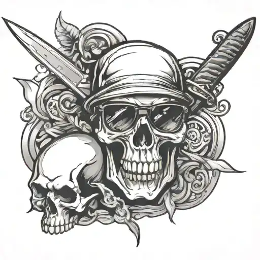 Skull With A Knife The Glasses Surrounded