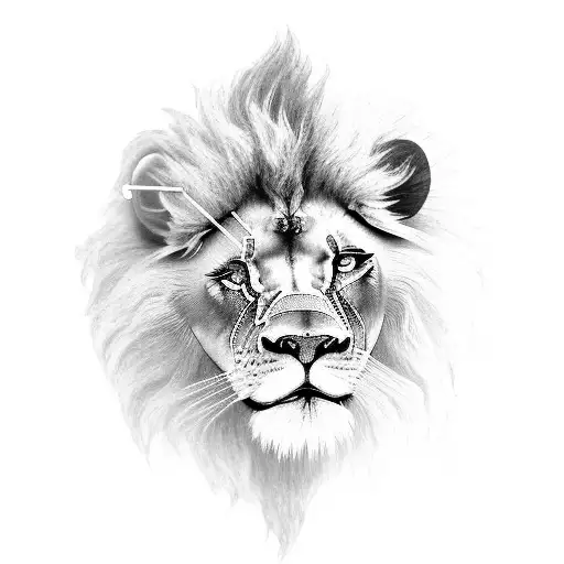 A Realistic Black And Grey Tattoo Of A Lion And A Tattoo Machine Combined