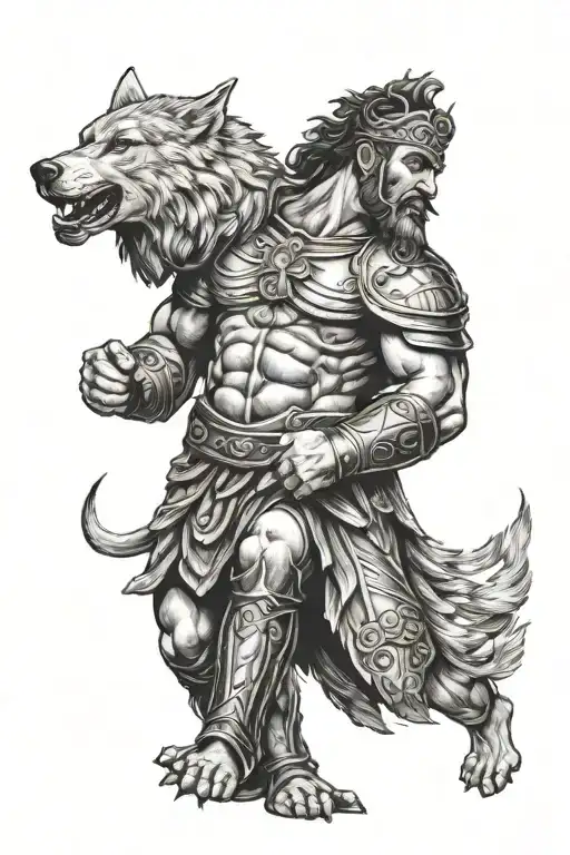 Roman Gladiator And Wolf Howling