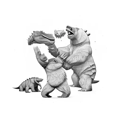 Bear And Dinosaur Arm Wrestling