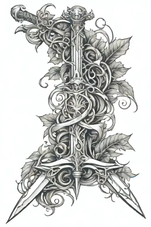 A Shattered Sword Intertwined With Vines And Smoke