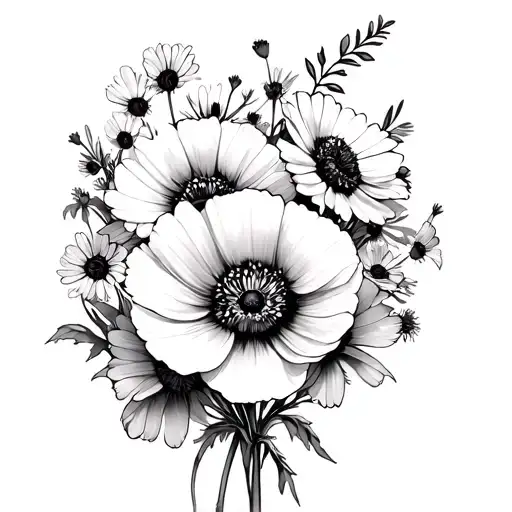 Poppy And Daisy Flower Bouquet