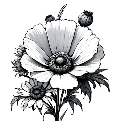 Poppy And Daisy Flower Blooming