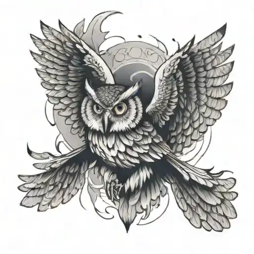 Owl Spread Wings And Fox Behind