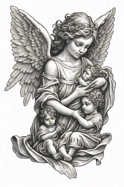 Angel Holding Two Kids By Their Hand