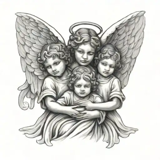 Angel Holding Two Kids By Their Hands