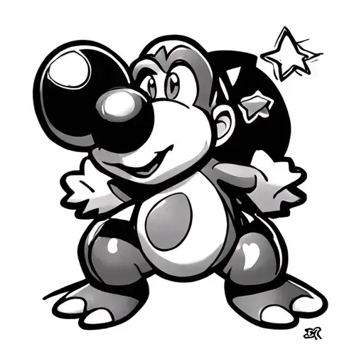Yoshi With Yoshi Eggs And Super Mario Star