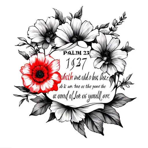 Psalm 23 Verse With Flowers Include The Year 1927 Roman Numerals With Red Ink And Shading
