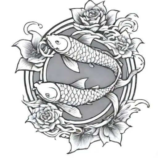 One Koi Fish Swimming Around A Yen And Yang Sign