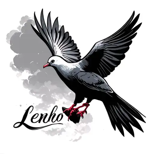 A Dove With The Word Lencho In Script Font And Cloud Shading