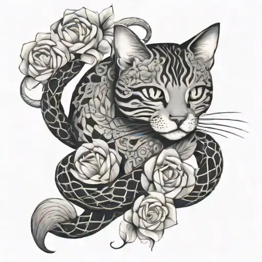Cat With A Snake Wrapped In Flowers