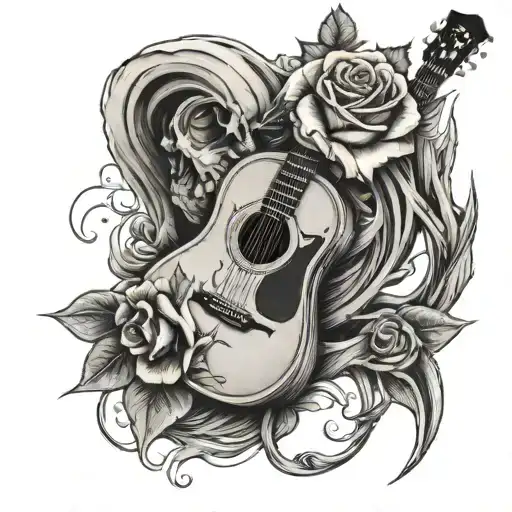 Guitar Rose With Skull Soft Shading