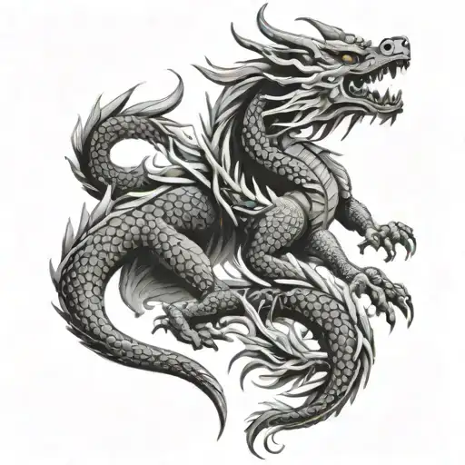 Black Dragon With Nine-tailed Fox