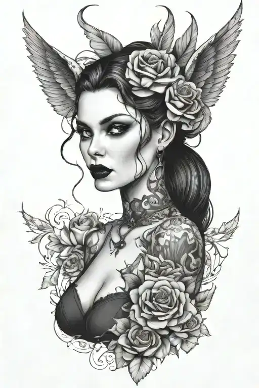 Goth Woman With Tattoos And Background