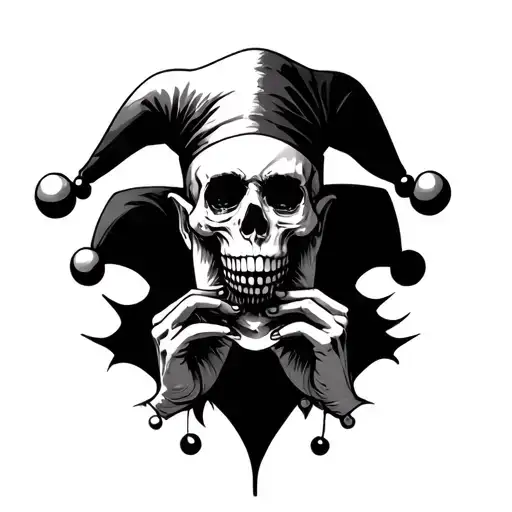 Jester With Skull As Face Holding Mask