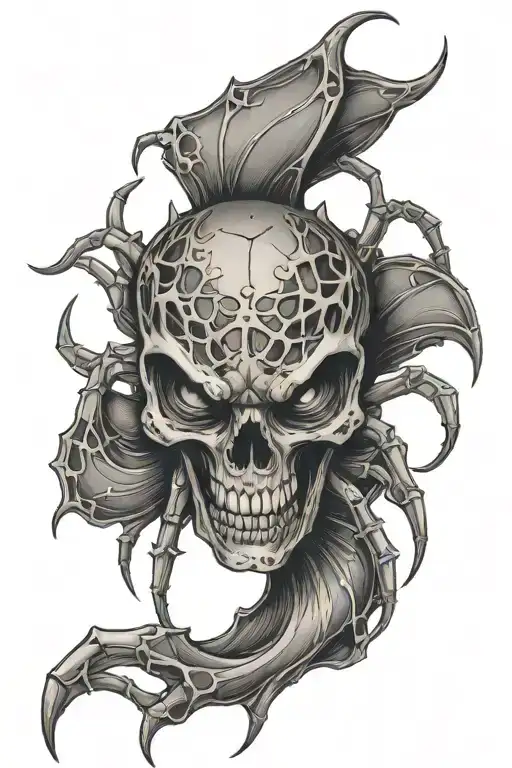 Spider With A Skull With Fangs And Horns