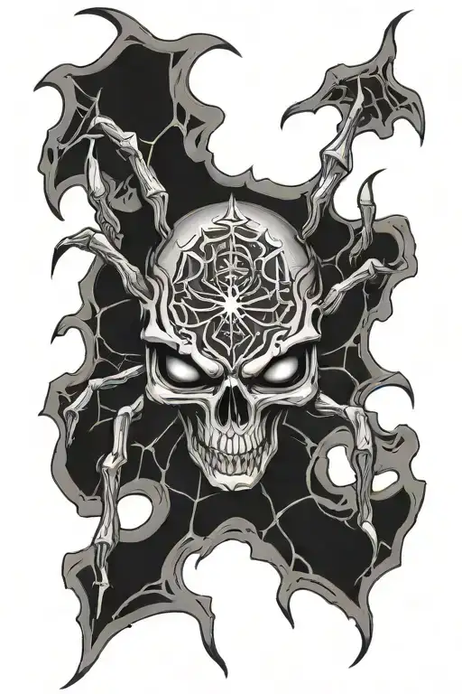 Spider With A Skull With Fangs And Horns