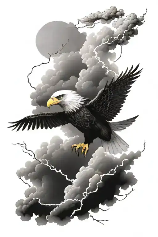 Lightning With Eagle And Clouds