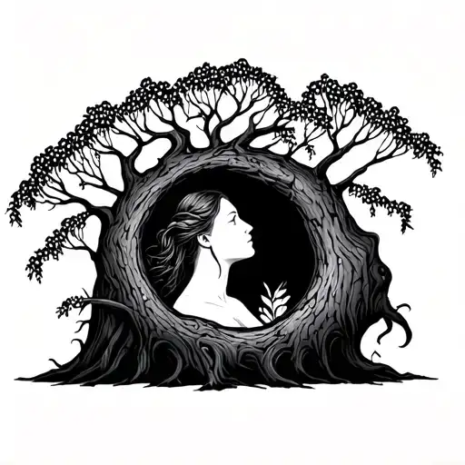 Willow Tree With Woman Inside Trunk