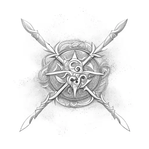 A Powerful Halberd Engulfed In Swirling Energy And Surrounded By A Circle Of Interlocking Swords