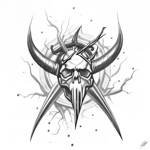 A Metal-inspired Skull With Lightning Bolts As Horns