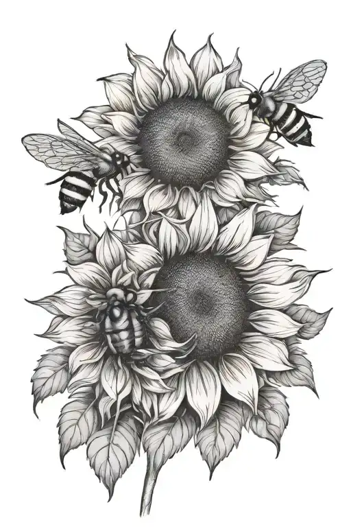 Sunflower And Bees Pollinating