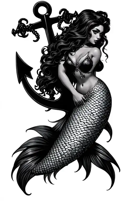 Curvy Mermaid Pinup Girl Anchor Intertwined