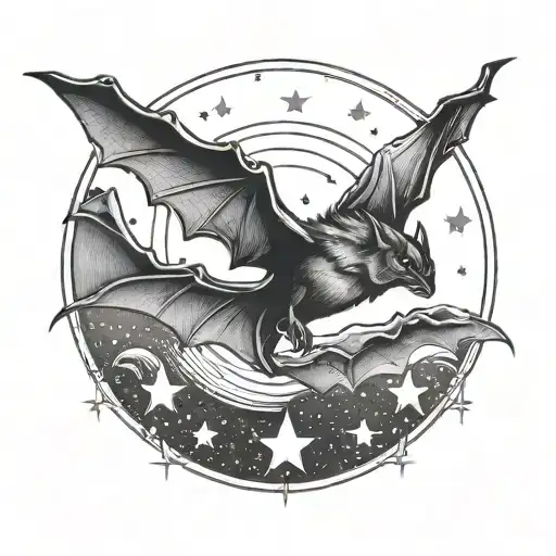 Bat Outline With Stars Going Thru