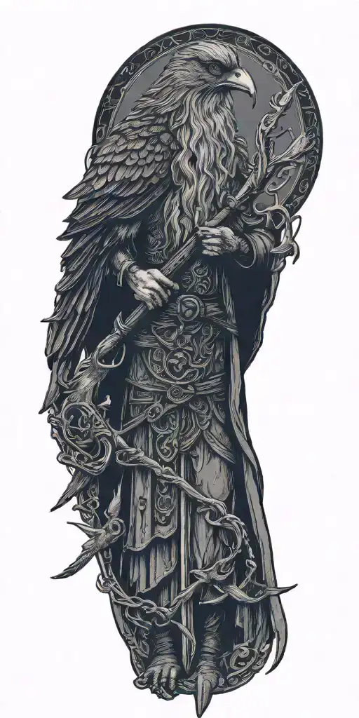 Odin Holding Crows On Staff