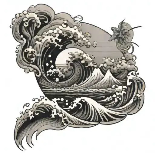 Jupiter Merged In With A Beach Scene With Waves Flowing