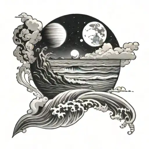 Jupiter Merged In With A Beach Scene With Gentle Waves